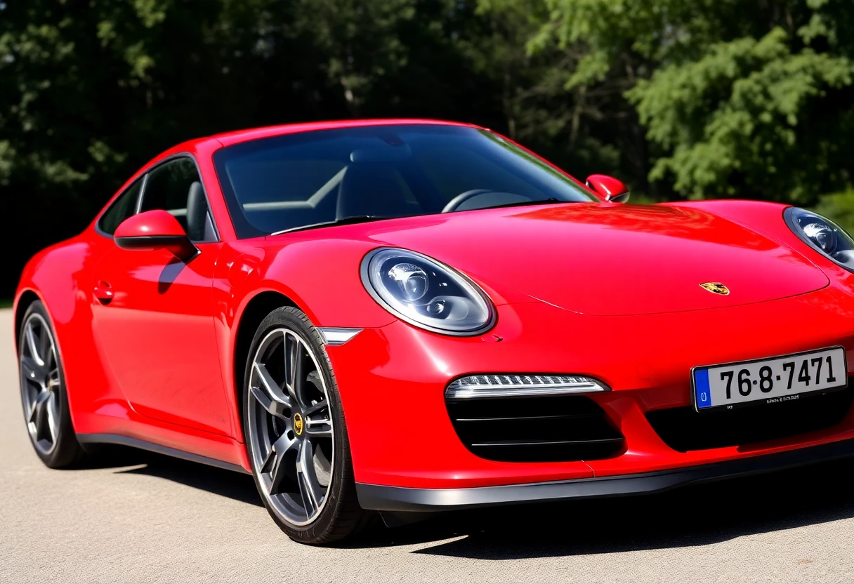 Porsche 911 Carrera S, vue de trois-quarts avant, couleur rouge